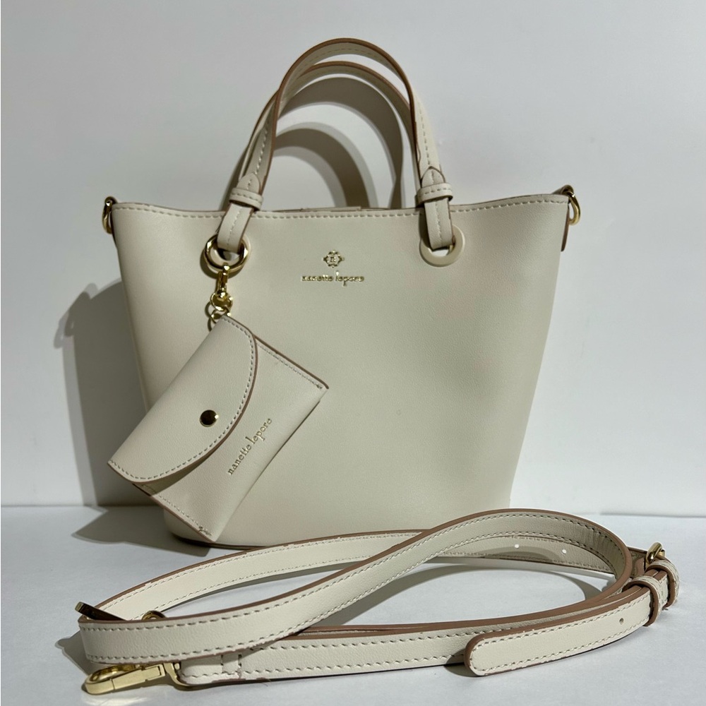 Nanette Lepore Faux Leather Bag Purse Wallet Satchel Shoulder Strap Beige NWOT